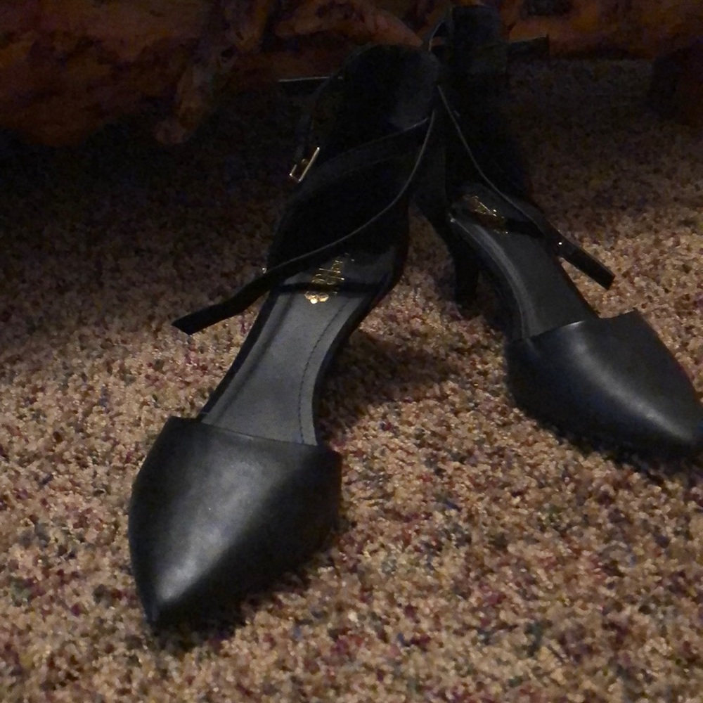 Black double strap kitten heels